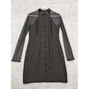 VTG Laundry Shelli Segal Mini Dress Size 8P Sheer Sleeve 90s Goth Academia Black